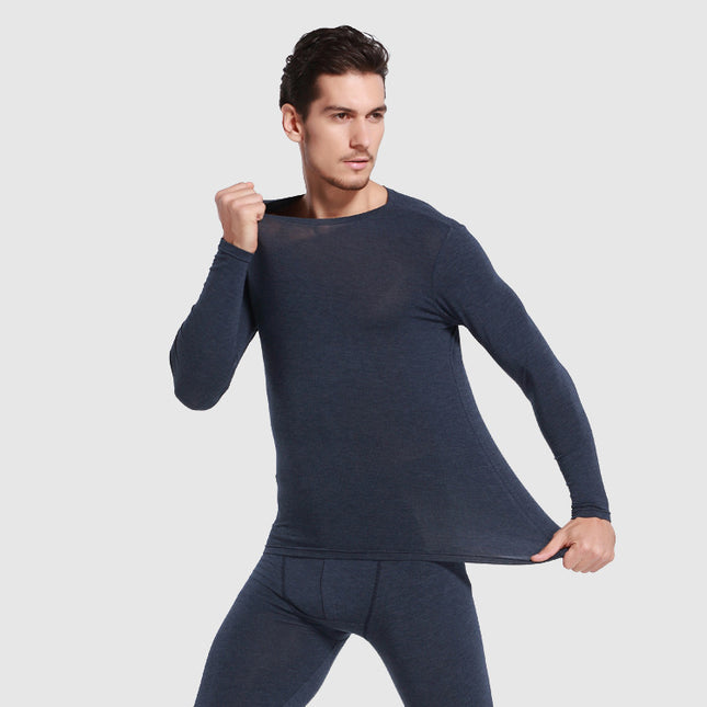 Men's Long Pants Thermal Underwear Crew Neck De Fleece Lined Basic Thermal Suit for Cold Weather