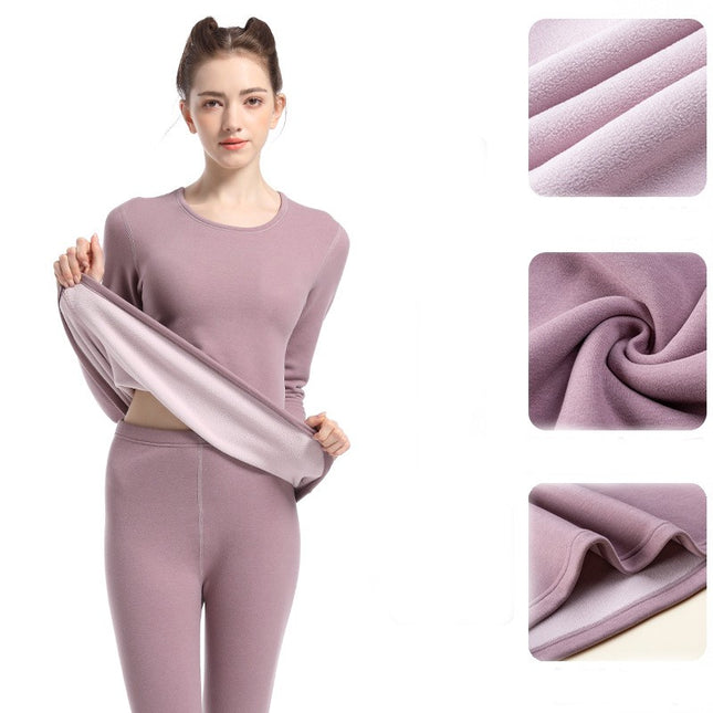 Men's and Women's Long Pants Thermal Underwear Thickened Soft Fleece Lined Cold Protection Set