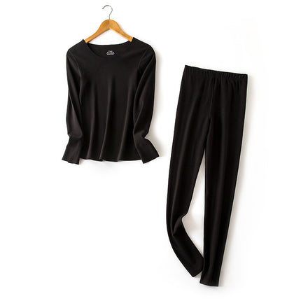 Women's Long Pants Thermal Underwear Basic Layer Pajama Set with Fleece Lining