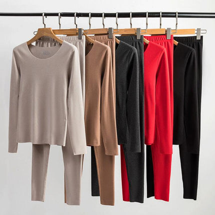 Women's Long Pants Thermal Underwear Basic Layer Pajama Set with Fleece Lining