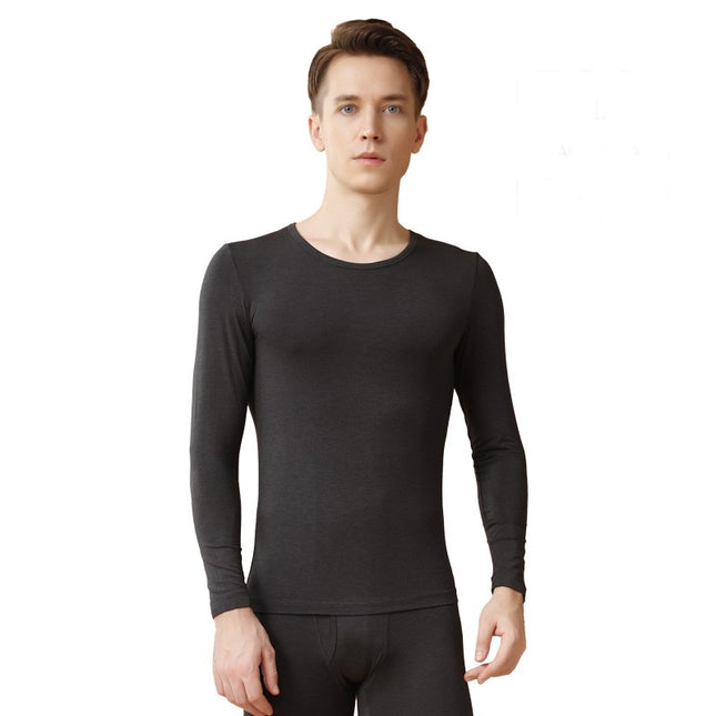 Thin Men's Round Neck Thermal Underwear Set - Modal Cotton Fabric Bottoming Tops and Long Pants