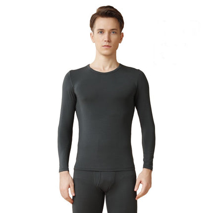 Thin Men's Round Neck Thermal Underwear Set - Modal Cotton Fabric Bottoming Tops and Long Pants