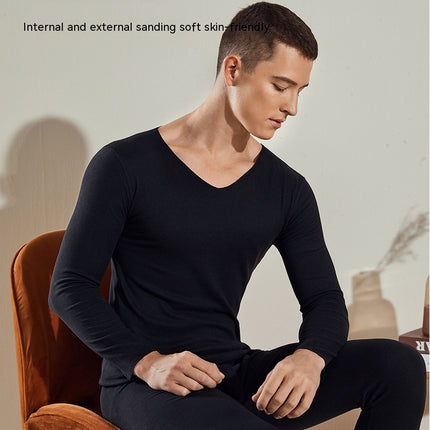 Men's sports thermal underwear, brushed fleece lined top and bottom compression winter bottoming set