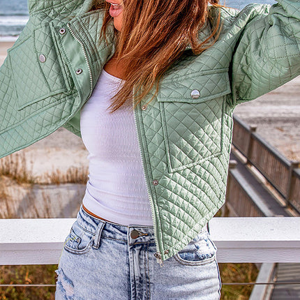 Quilted Jackets for Women Long Sleeve zippered Jacket Warm Winter Coat