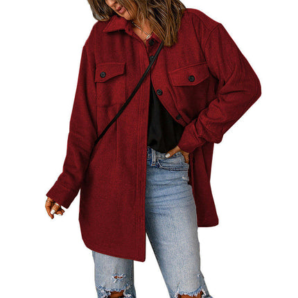 Women's Corduroy Button Down Shacket Long Sleeve Shirt Jacket Shirts Loose Fit Coat