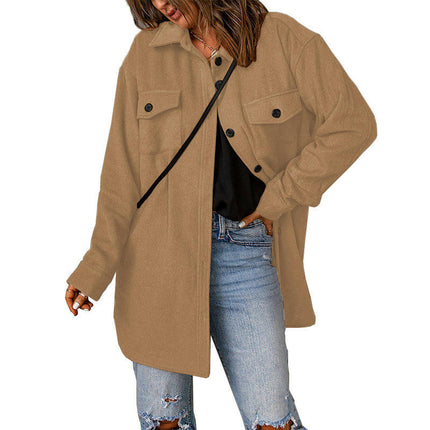 Women's Corduroy Button Down Shacket Long Sleeve Shirt Jacket Shirts Loose Fit Coat