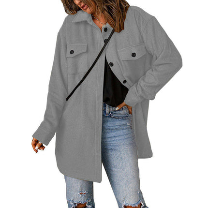 Women's Corduroy Button Down Shacket Long Sleeve Shirt Jacket Shirts Loose Fit Coat