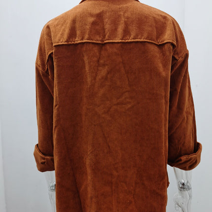 Women's Casual Corduroy Button Shirt JacketLong Sleeve Boyfriend Blouses Tops 1