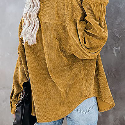 Women's Casual Corduroy Button Shirt JacketLong Sleeve Boyfriend Blouses Tops 1