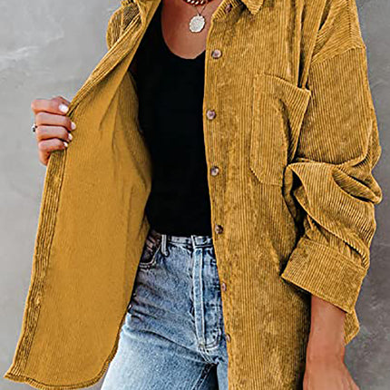 Women's Casual Corduroy Button Shirt JacketLong Sleeve Boyfriend Blouses Tops 1