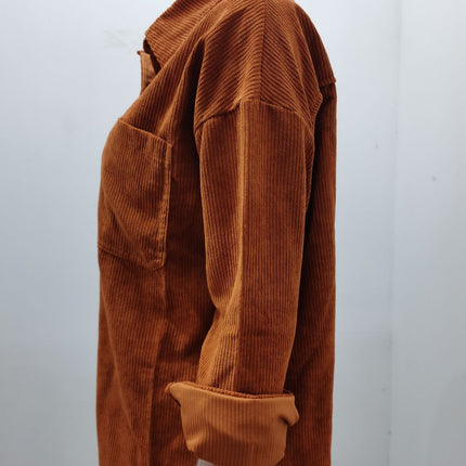 Women's Casual Corduroy Button Shirt JacketLong Sleeve Boyfriend Blouses Tops 1