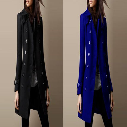 Women's ch Coat Slim Fit Lapel Long Sleeve Double Breasted Coat Outwear