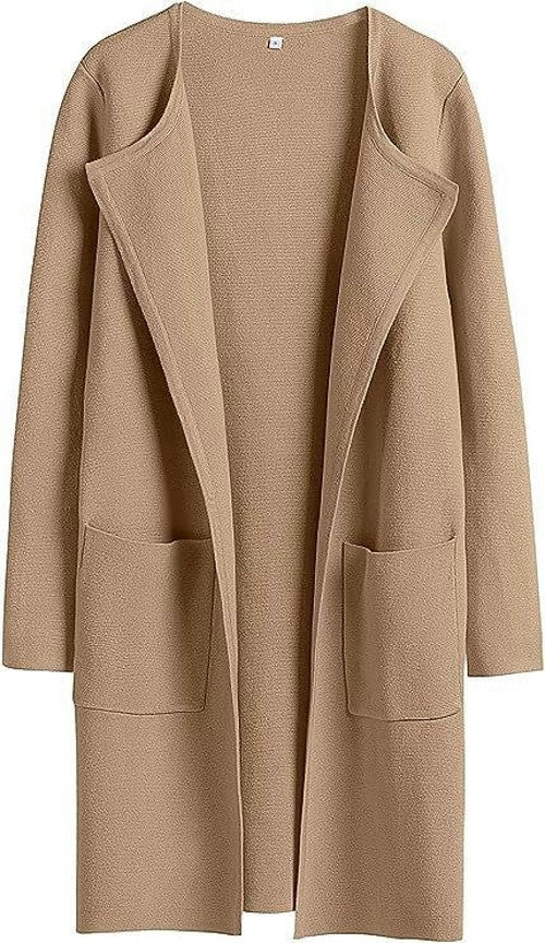 Women's Cardigan Sweater Casual Lapel Open Front Long Jackets Trench Clothes
