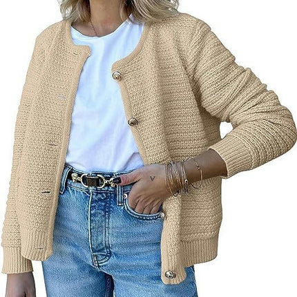 Women's Knit Cardigan Sweaters Button Down Long Sleeve Cropped Knitted Sweater Jacket