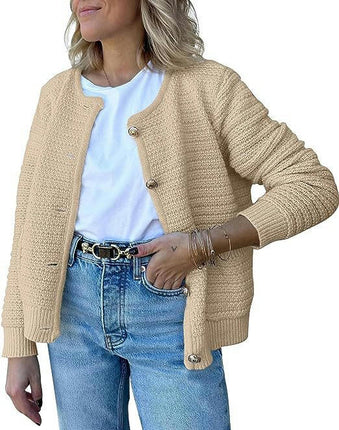 Women's Knit Cardigan Sweaters Button Down Long Sleeve Cropped Knitted Sweater Jacket