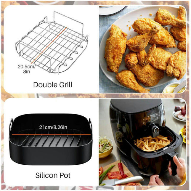 Square Air Fryer Accessories, Set of 7 Fit for COSORI Air Fryers, Including Cake Bucket Grill etc