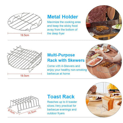 8in Air Fryer Accessories 13PCS, Fit 4.2QT-5.8QT Air Fryer with Cake Barrel, Pizza Pan