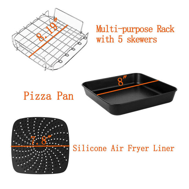 Air Fryer Accessories Set of 4 with 8 Inch Pizza Pan, Skewer Rack, Silicone Mat for 4.5Qt-8Qt Air Fryer