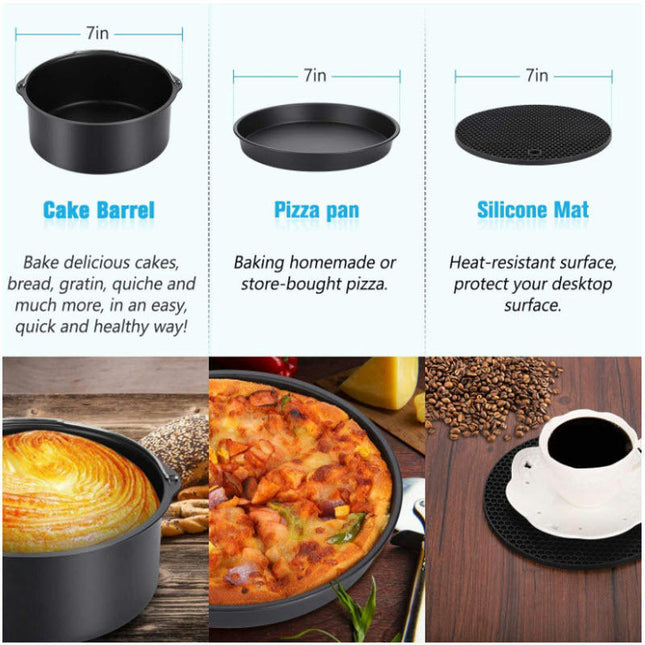 Air Fryer Accessories Set of 6 with 7 Inch Pizza Pan, Cake Barrel, Silicone Mat for 5.3-5.8Qt Ninja Air Fryer