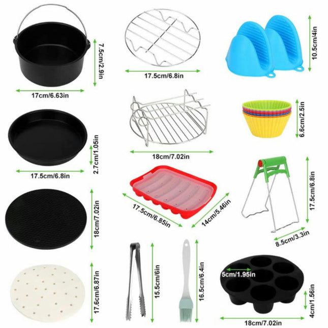 Air Fryer Accessories Set of 13 with 7 Inch Pizza Pan, Cake Barrel, Silicone Mat for 3.8-5.8Qt Ninja Air Fryer