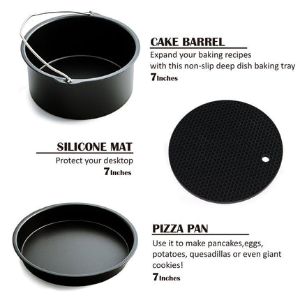 Air Fryer Accessories Set of 5 with 7 Inch Pizza Pan, Cake Barrel, Silicone Mat for 3.5Qt-5.8Qt Air Fryer