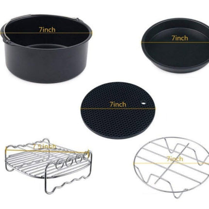 Air Fryer Accessories Set of 5 with 7 Inch Pizza Pan, Cake Barrel, Silicone Mat for 3.5Qt-5.8Qt Air Fryer
