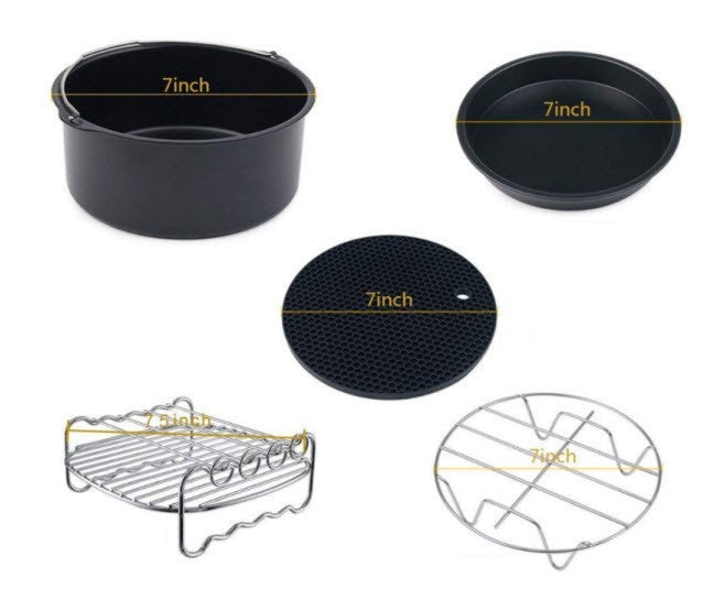 Air Fryer Accessories Set of 5 with 7 Inch Pizza Pan, Cake Barrel, Silicone Mat for 3.5Qt-5.8Qt Air Fryer