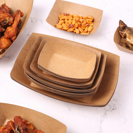 Paper Food Trays -Disposable Food Boats, Kraft Food Holders
