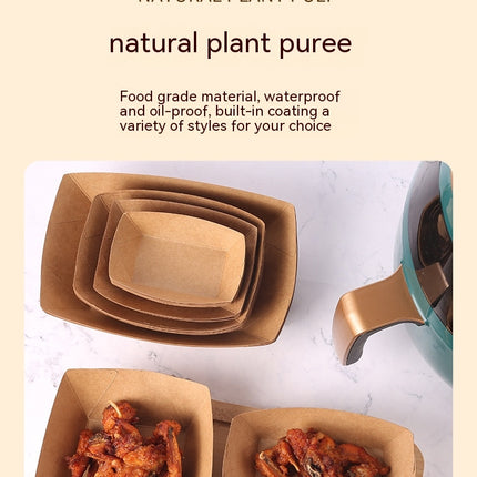 Paper Food Trays -Disposable Food Boats, Kraft Food Holders