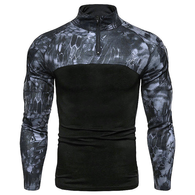 Men's Military Tactical Long Sleeve Shirt Outdoor Camo Combat T-Shirt with Zipper