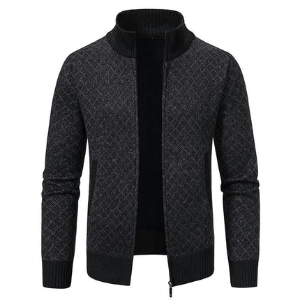 Mens Fleece Cardigan Winter Solid Color Knitted Jacket Thick Warm Sweater
