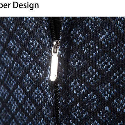 Mens Fleece Cardigan Winter Solid Color Knitted Jacket Thick Warm Sweater