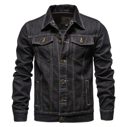Mens Denim Trucker Jackets Slim Fit Mens Jeans Jacket Cotton Outwear Coat Long Sleeve