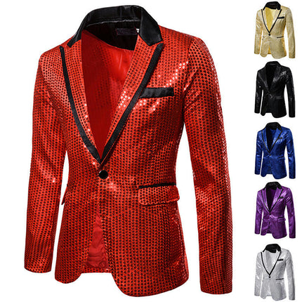 Sequin Blazer Metallic Suit Disco Prom Shiny Jacket Wedding Party Banquet Fashion Tuxedo for Mens Adult