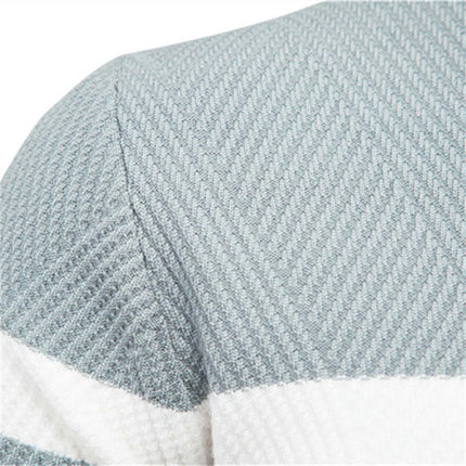 Mens Long Sleeve Cable Knit Sweater Pullover Colorblocked Casual Tops Crewneck Sweater