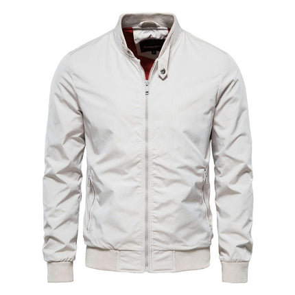 Men's Stand-up Jacket Lightweight Casual with Snap Button Collar Full Zip Jacket