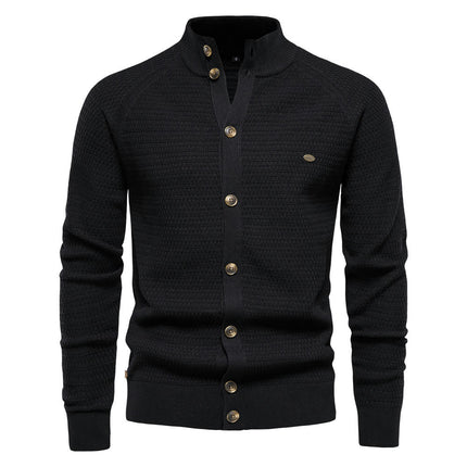 Mens Long Sleeve Stand Collar Cardigan Sweaters Button Down Cable Knitted Sweater