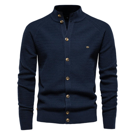 Mens Long Sleeve Stand Collar Cardigan Sweaters Button Down Cable Knitted Sweater
