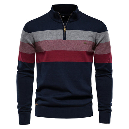 Men's Casual Winter Warm Sweater Long Sleeve 1/4 Zip Jumper Turtleneck Knitted Pullover Sweater for Work