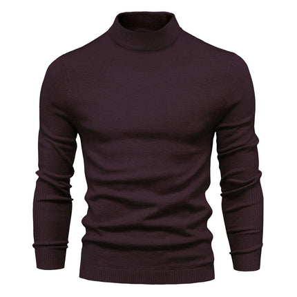 Men's Knitted Soft Ski Casual Knitted Pullover Mid Neck - Thickened Warm Slim Fit Sweater Shirt