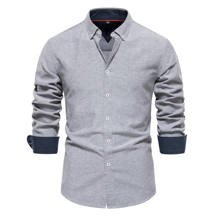 Men's Long Sleeve Dress Shirt Solid Color Slim Casual Business Formal Button Down Shirt