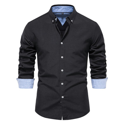 Men's Long Sleeve Dress Shirt Solid Color Slim Casual Business Formal Button Down Shirt