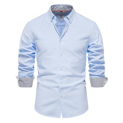Men's Long Sleeve Dress Shirt Solid Color Slim Casual Business Formal Button Down Shirt