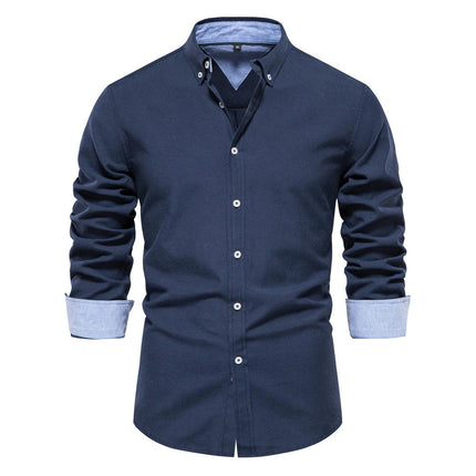 Men's Long Sleeve Dress Shirt Solid Color Slim Casual Business Formal Button Down Shirt
