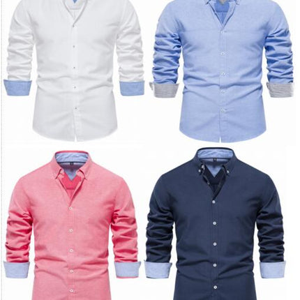 Men's Long Sleeve Dress Shirt Solid Color Slim Casual Business Formal Button Down Shirt