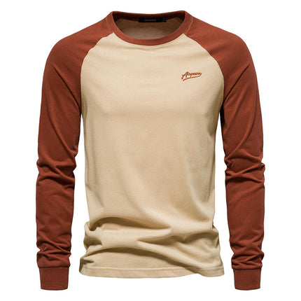 Men's Pullover T-Shirt - Long Sleeve Spliced Bottom Cotton - Moisture wicking, anti-odor