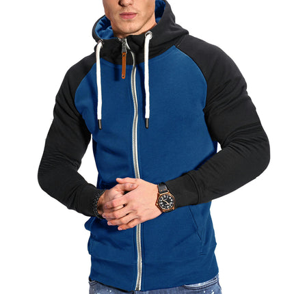 Men's Zip Up Hoodie Color Block Long Sleeve Casual Sport Sweatshirt with Pocket