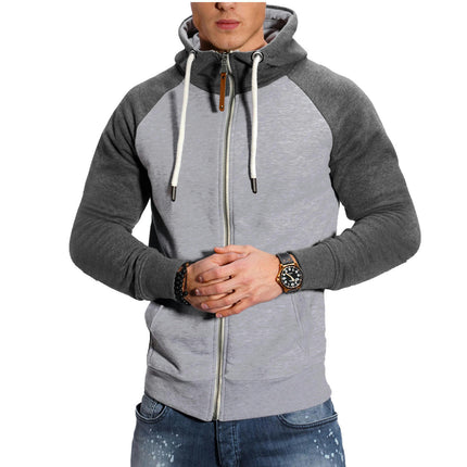 Men's Zip Up Hoodie Color Block Long Sleeve Casual Sport Sweatshirt with Pocket