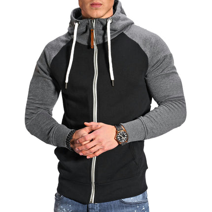 Men's Zip Up Hoodie Color Block Long Sleeve Casual Sport Sweatshirt with Pocket