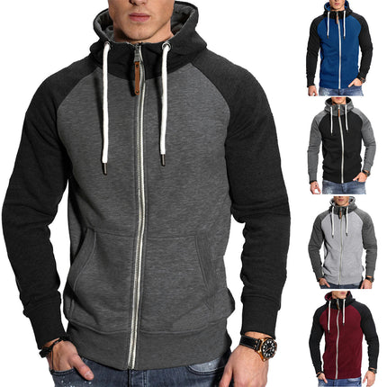 Men's Zip Up Hoodie Color Block Long Sleeve Casual Sport Sweatshirt with Pocket